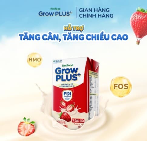 Sữa nước Nutifood GrowPlus+ vị dâu sữa 4*110ml